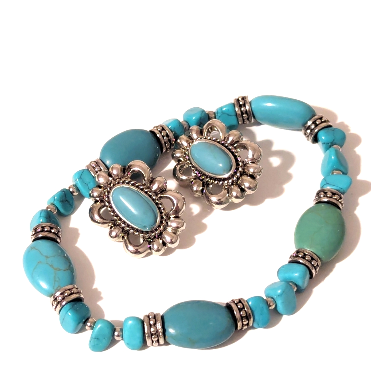 Chaps Faux Turquoise Silver Tone Demi Parure Bracelet Clip On Earrings 25$